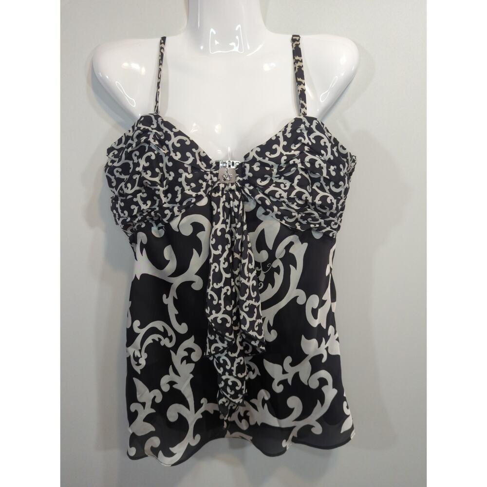 White House Black Market Black Swirl Print‎ Top Womens Size 10 Bohemian Nautical